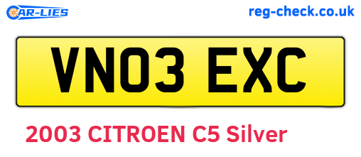 VN03EXC are the vehicle registration plates.