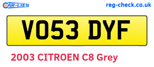 VO53DYF are the vehicle registration plates.
