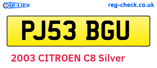 PJ53BGU are the vehicle registration plates.