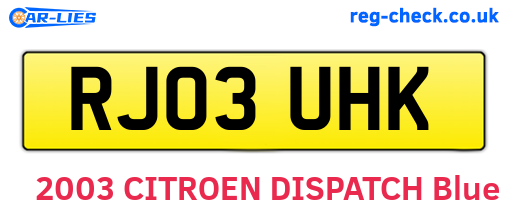 RJ03UHK are the vehicle registration plates.