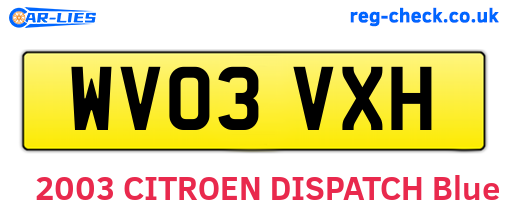 WV03VXH are the vehicle registration plates.