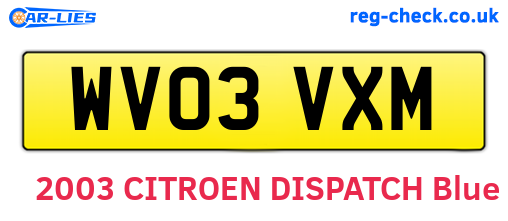 WV03VXM are the vehicle registration plates.