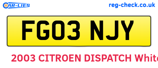 FG03NJY are the vehicle registration plates.