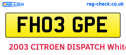 FH03GPE are the vehicle registration plates.