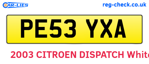 PE53YXA are the vehicle registration plates.