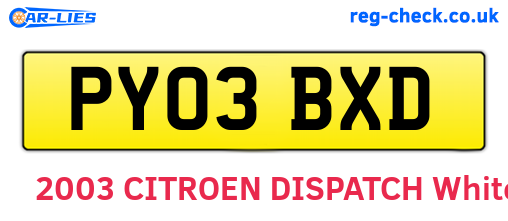 PY03BXD are the vehicle registration plates.