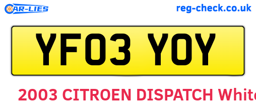 YF03YOY are the vehicle registration plates.