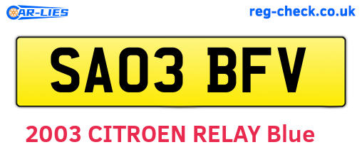 SA03BFV are the vehicle registration plates.