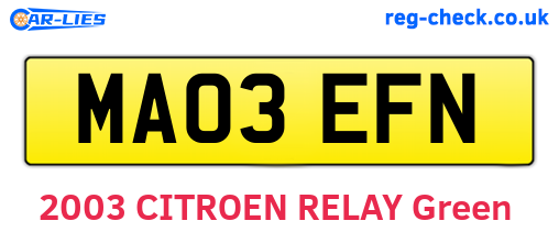 MA03EFN are the vehicle registration plates.