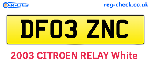 DF03ZNC are the vehicle registration plates.