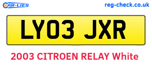 LY03JXR are the vehicle registration plates.