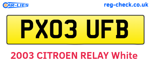 PX03UFB are the vehicle registration plates.