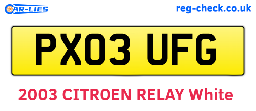 PX03UFG are the vehicle registration plates.