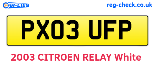 PX03UFP are the vehicle registration plates.