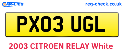 PX03UGL are the vehicle registration plates.