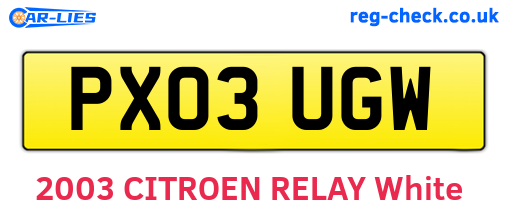 PX03UGW are the vehicle registration plates.