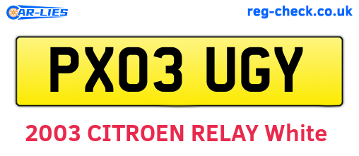 PX03UGY are the vehicle registration plates.