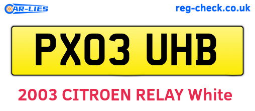 PX03UHB are the vehicle registration plates.
