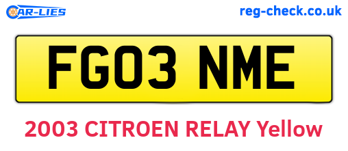 FG03NME are the vehicle registration plates.