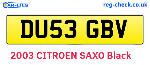 DU53GBV are the vehicle registration plates.