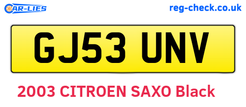 GJ53UNV are the vehicle registration plates.