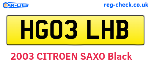 HG03LHB are the vehicle registration plates.