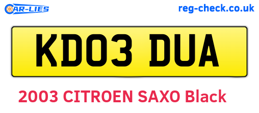 KD03DUA are the vehicle registration plates.