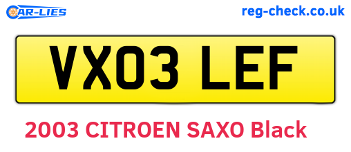 VX03LEF are the vehicle registration plates.