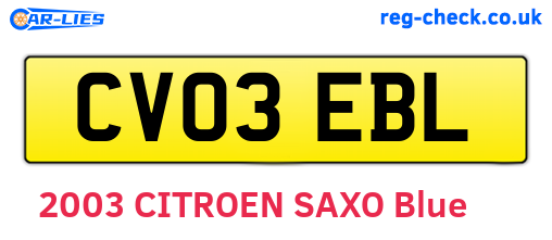 CV03EBL are the vehicle registration plates.