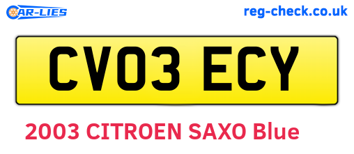 CV03ECY are the vehicle registration plates.
