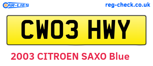 CW03HWY are the vehicle registration plates.