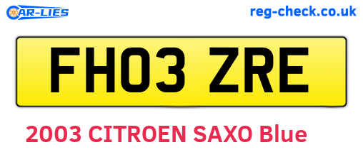 FH03ZRE are the vehicle registration plates.
