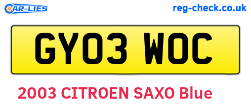 GY03WOC are the vehicle registration plates.