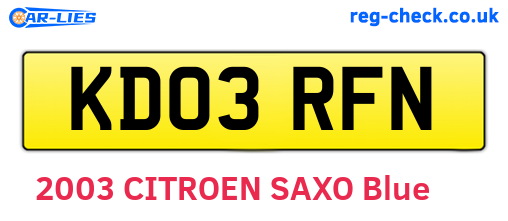 KD03RFN are the vehicle registration plates.