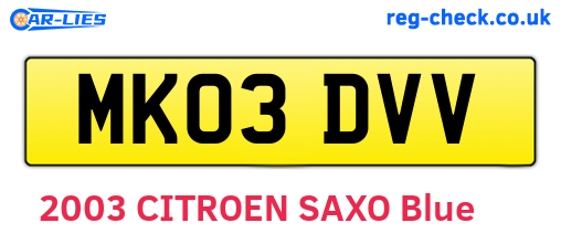 MK03DVV are the vehicle registration plates.