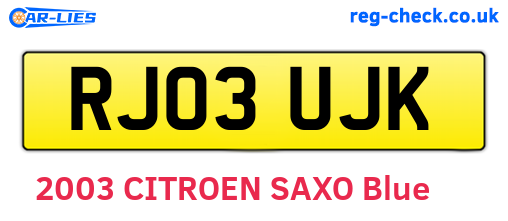 RJ03UJK are the vehicle registration plates.