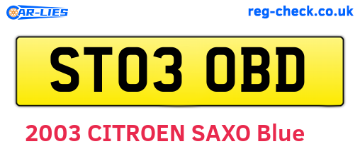 ST03OBD are the vehicle registration plates.