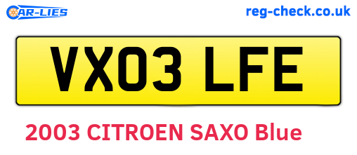 VX03LFE are the vehicle registration plates.