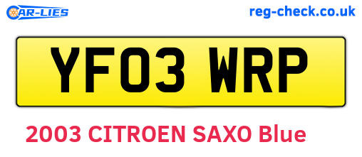YF03WRP are the vehicle registration plates.
