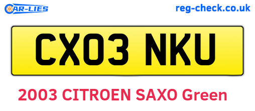 CX03NKU are the vehicle registration plates.