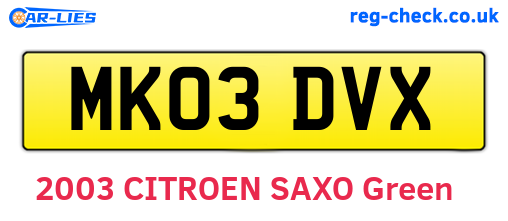 MK03DVX are the vehicle registration plates.