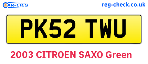PK52TWU are the vehicle registration plates.