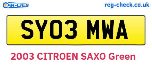 SY03MWA are the vehicle registration plates.