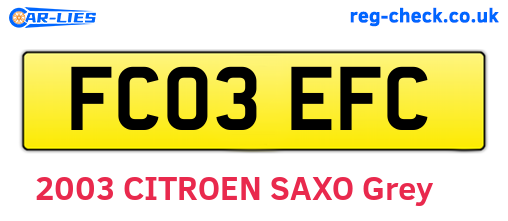 FC03EFC are the vehicle registration plates.