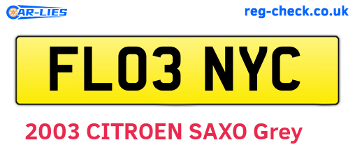 FL03NYC are the vehicle registration plates.