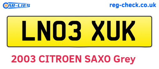 LN03XUK are the vehicle registration plates.