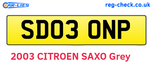 SD03ONP are the vehicle registration plates.
