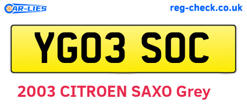 YG03SOC are the vehicle registration plates.