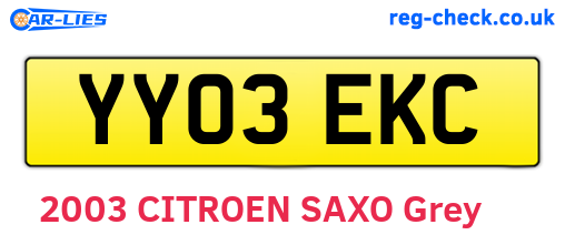 YY03EKC are the vehicle registration plates.