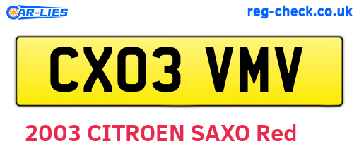 CX03VMV are the vehicle registration plates.